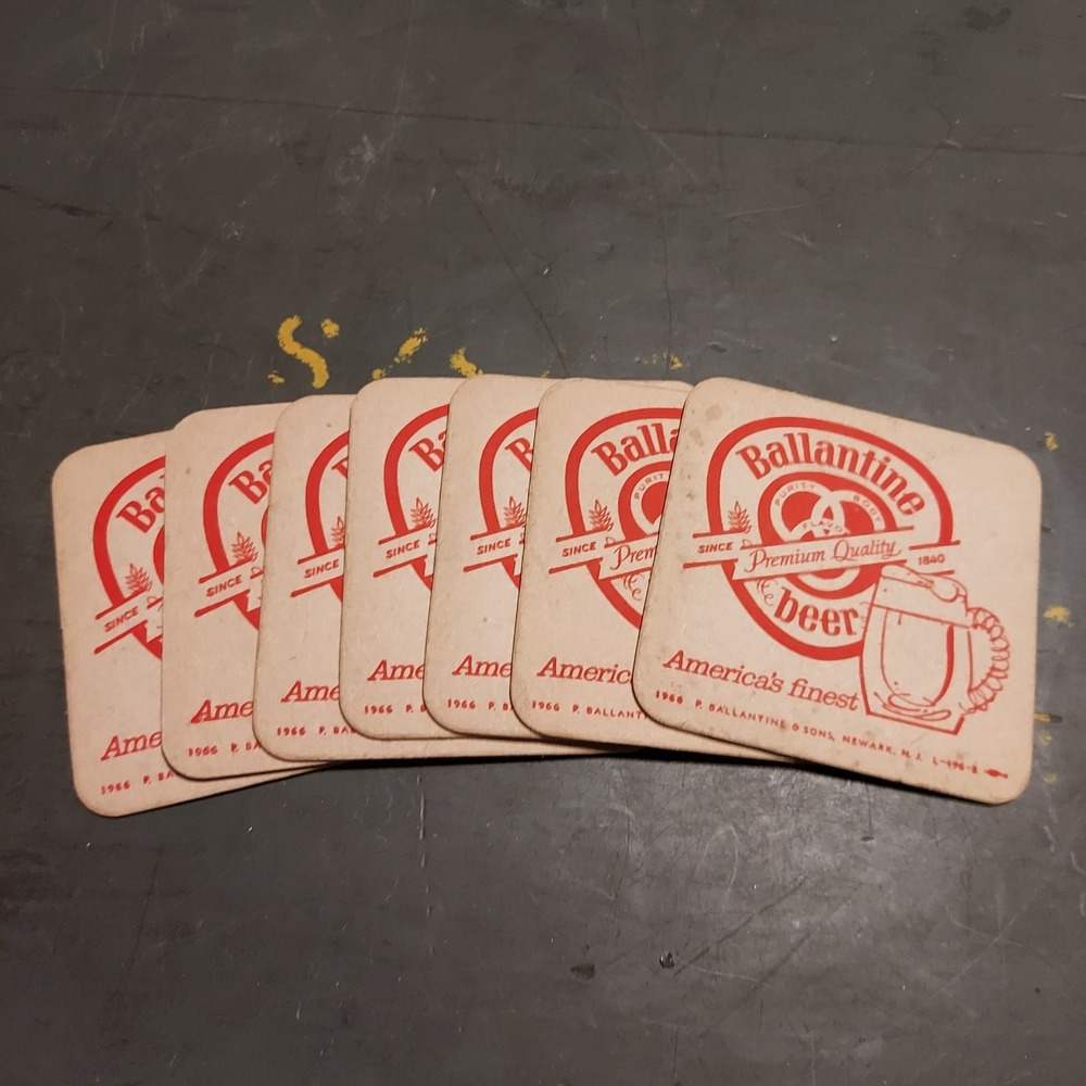 Vintage 1966 Ballantine Beer Coasters America's Finest Newark NJ Set of 7 3.5"